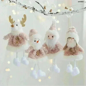 4pcs Blush Pink Christmas Plush Toy Hanging Ornaments Santa Snowman Elk Angel